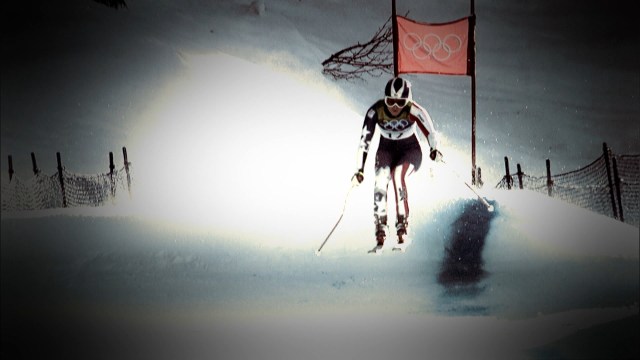 Skiing with Flag in Background